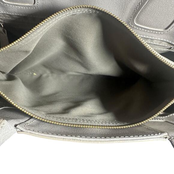 Furla Saffiano Leather Satchel Crossbody Bag Taupe grey Structured Tote Purse - Picture 14 of 14